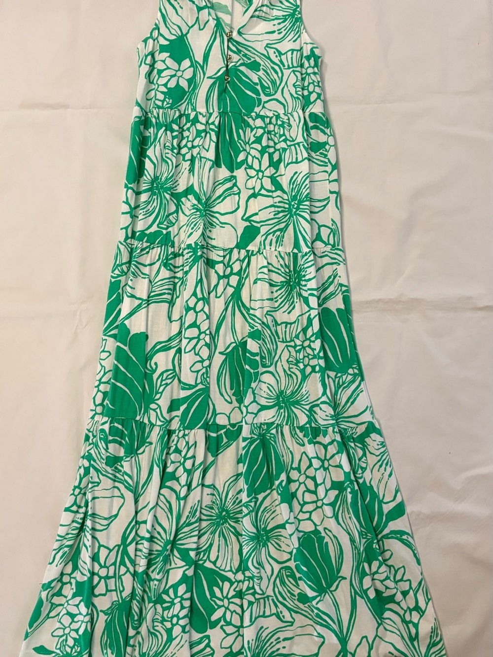 Lilly Pulitzer Girls XL White Green Floral Malone Maxi Dress Kiss My Tulips